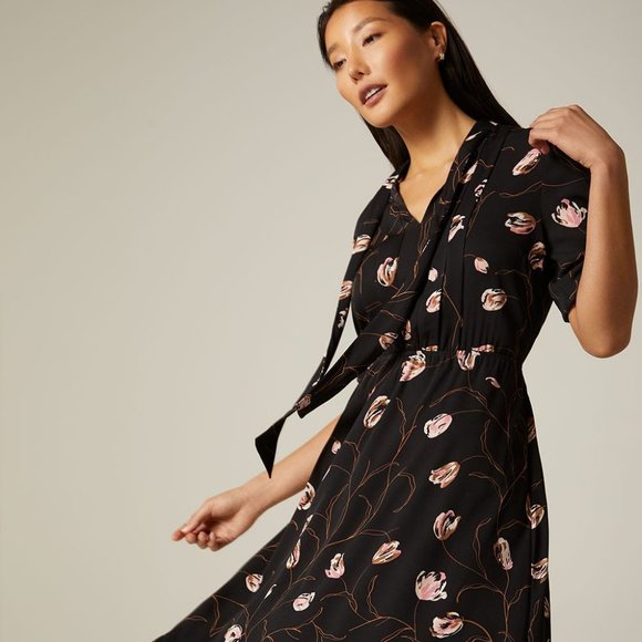 RW&Co. Floral Black Fit & Flare Dress, with Neck Tie - Picture 1 of 14